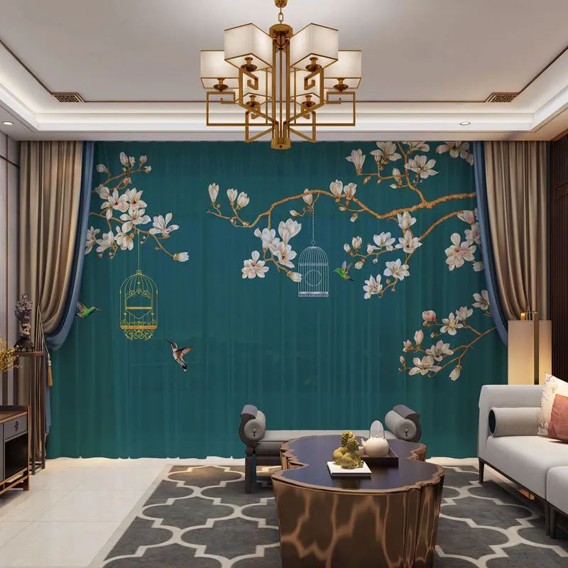 Custom Large 3d Curtain Floral Birds Chinese Style Curtains For Living Room Door Drape Panel Sheer Tulle | Дом и сад