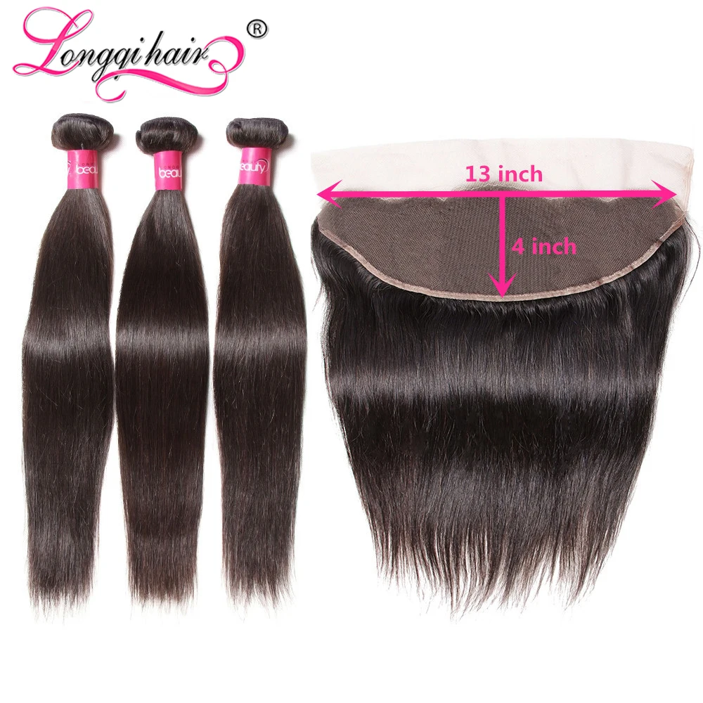 Longqi бразильские Прямые пряди волос с фронтальным Remy человеческие волосы 13x4