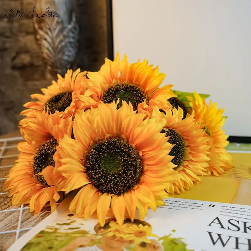 SunMade 7-Heads Luxury Large Sunflower Bouquet Artificial Flowers Fall Decor Flower Pots Decorative Living Room Decoration | Дом и сад