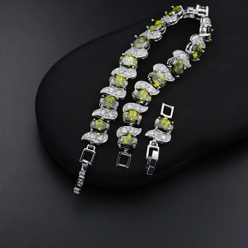 Фабричный магазин серебряных бижутерных украшений с оливковым цирконом для женщин лучшего качества, много цветов в наличии, подарок на день рождения. S17.