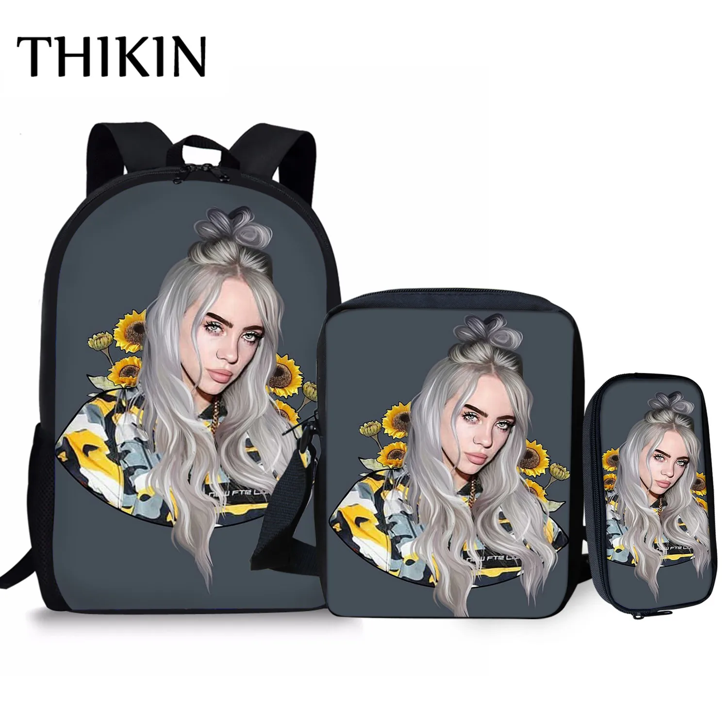 Женский рюкзак THIKIN Rapper Billie Eilish для девочек-подростков, школьная сумка в стиле хип-хоп для женщин, вместительная сумка для путешествий, Студенческая сумка Mochila - Цвет: As picture