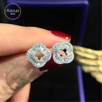aazuo real 18k white gold real ladder diamond 0 40ct 4 leaves flower stud earrings gifted for women advanced wedding party au750