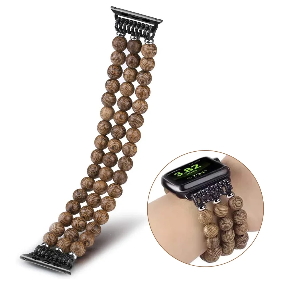 Браслет для часов Apple Watch с деревянными бусинами эластичный ремешок мужчин новый