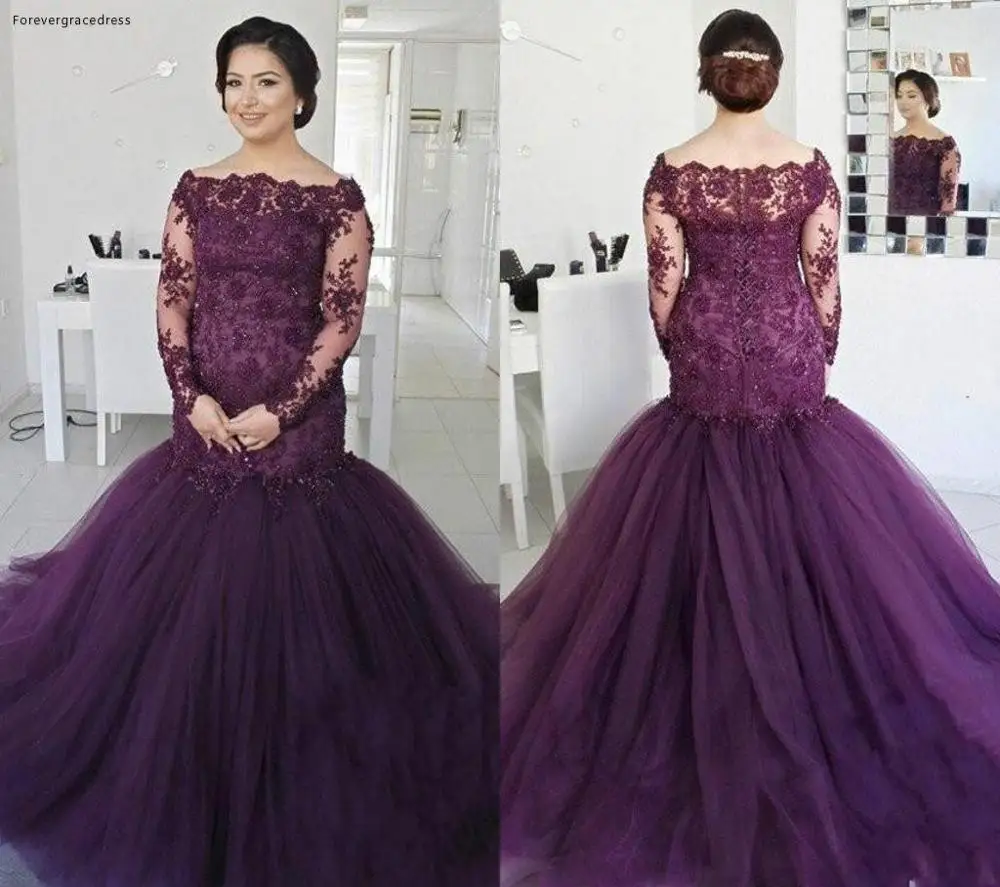 

2019 темно-виноградное вечернее платье Русалка с открытыми плечами с длинными рукавами официальная праздничная одежда Выпускные вечерние пл...