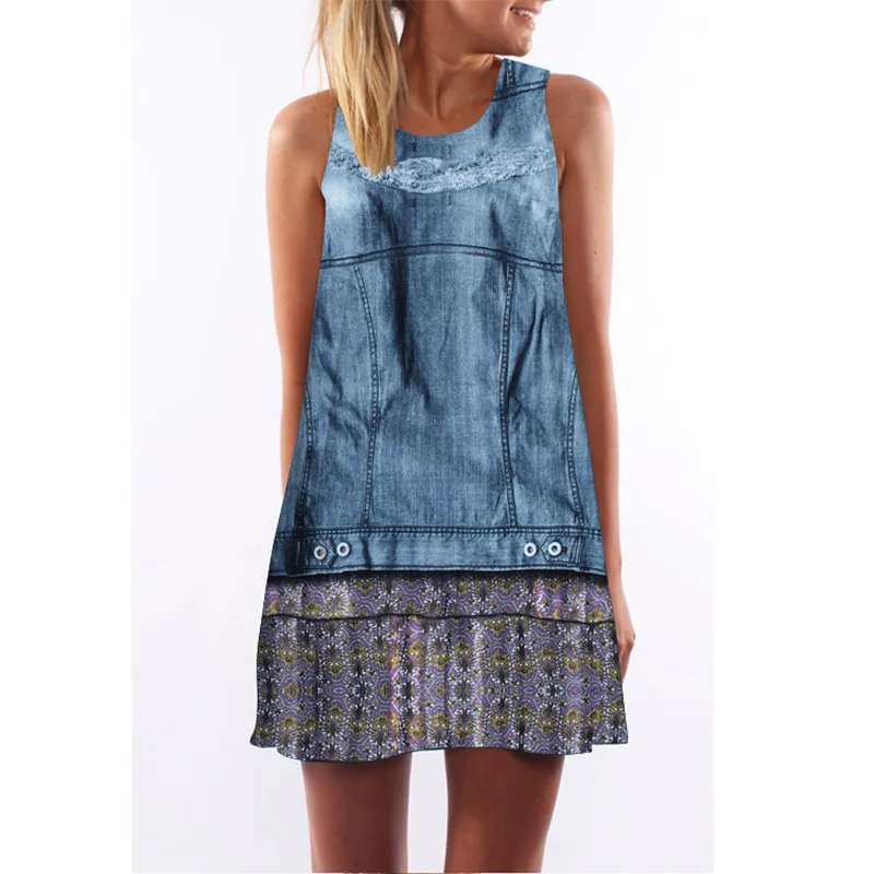 Женское Короткое платье без рукавов повседневное пляжное в стиле бохо с