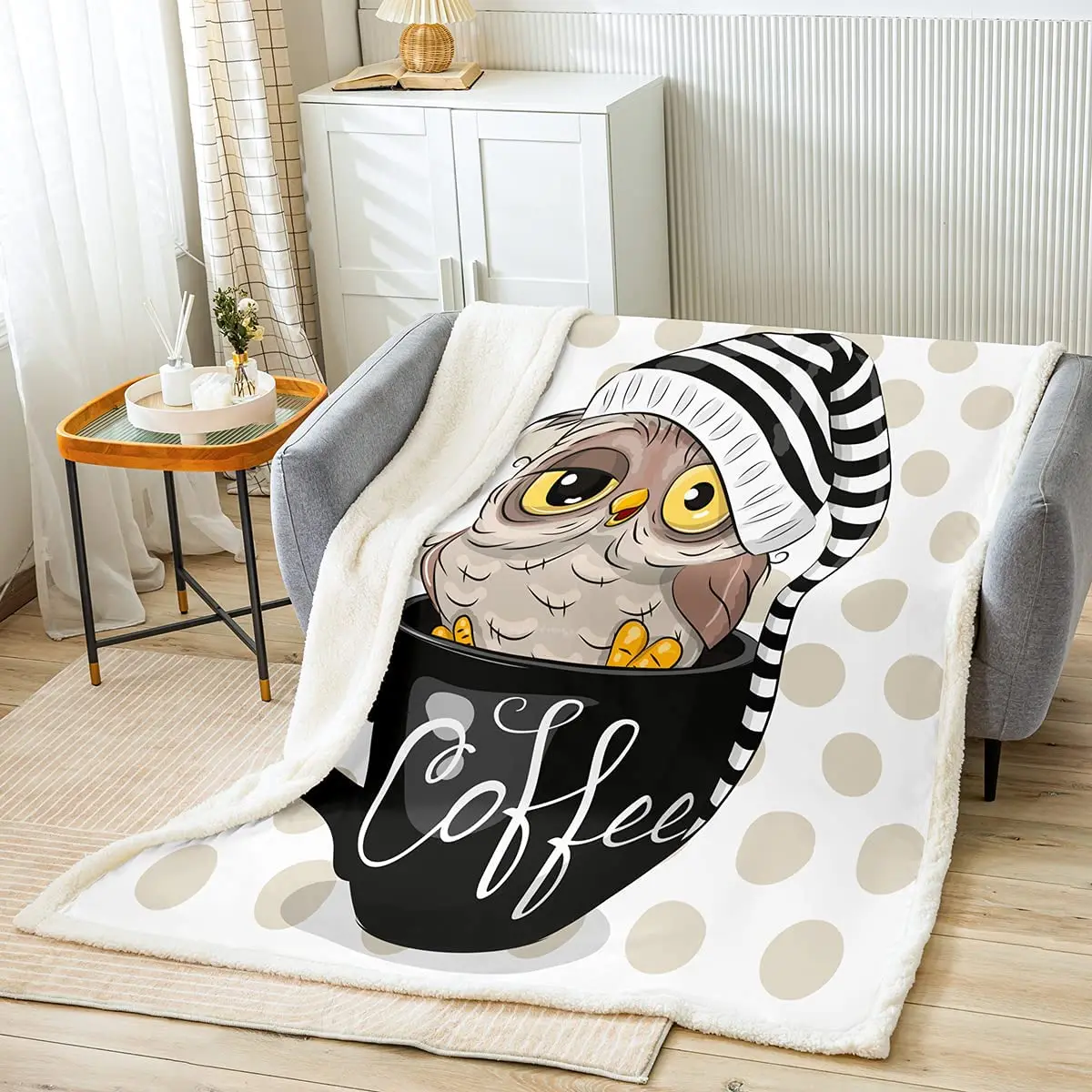 

Throw Blanket Coffee Cartoon Cup Bed Fleece Blanket Contemporary Style Throw Sherpa Throw Blanket Flannel Blankets for Couch Bed