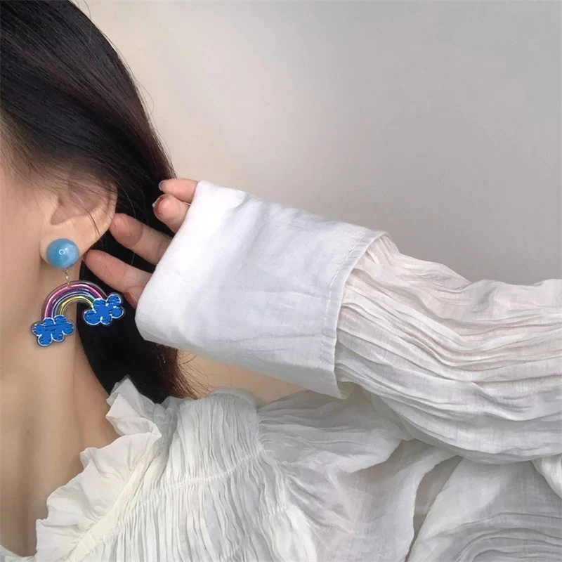 

AOMU 2021 INS New Bohemia Colorful Acrylic Flower Candy Rainbow Shape Dangle Drop Earrings for Women Jewelry Gifts Accessories