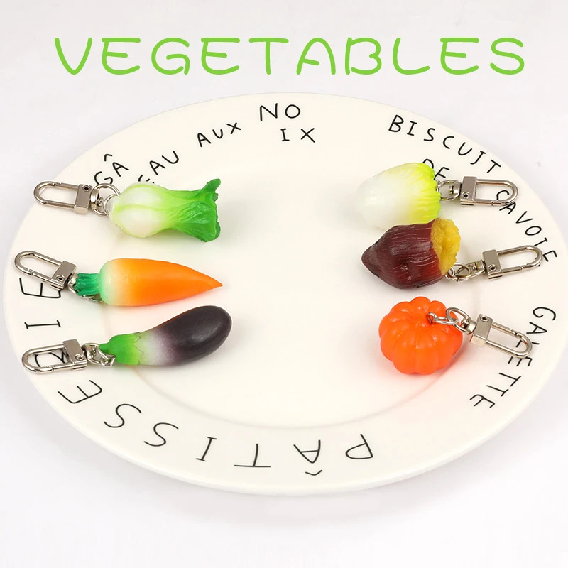 Free Shipping Simulation Fruit Vegetables Keychain 3D Resin Chain Holder Charm Trinket Bag Headset Ring Accessories Gifs | Украшения и
