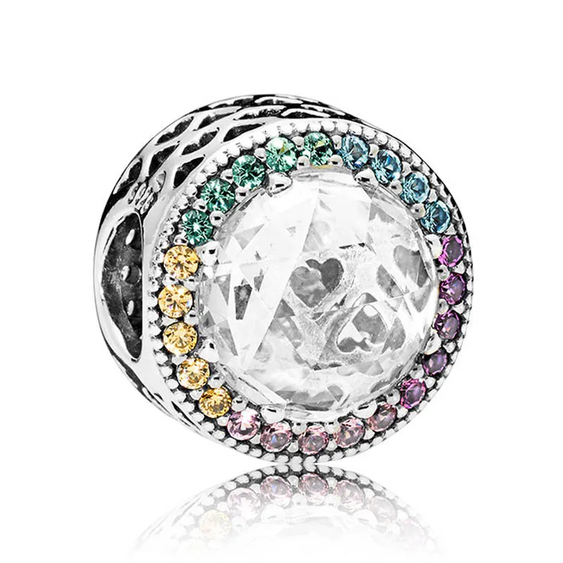 

Multi-Color Radiant Hearts Charm Bead for Women Bracelet Girl Lady Gift Multi-Colored CZ S925 Silver DIY Jewelry
