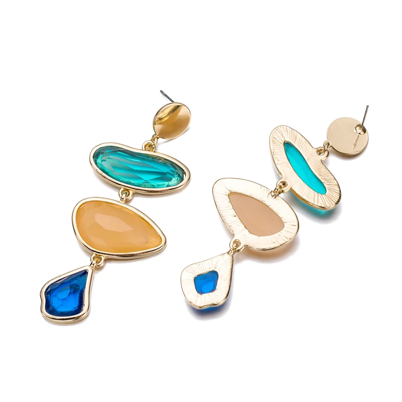 Модные геометрические длинные серьги из смолы для женщин красные синие цвета