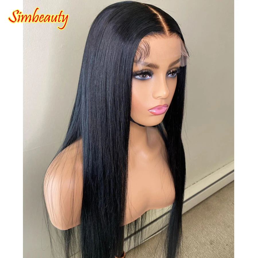 Brazilian Jet Black Silky Straight 100% Human Hair Wigs with Natural Hairline 200Density Glueless 13x6 Deep Part Lace Front Wigs