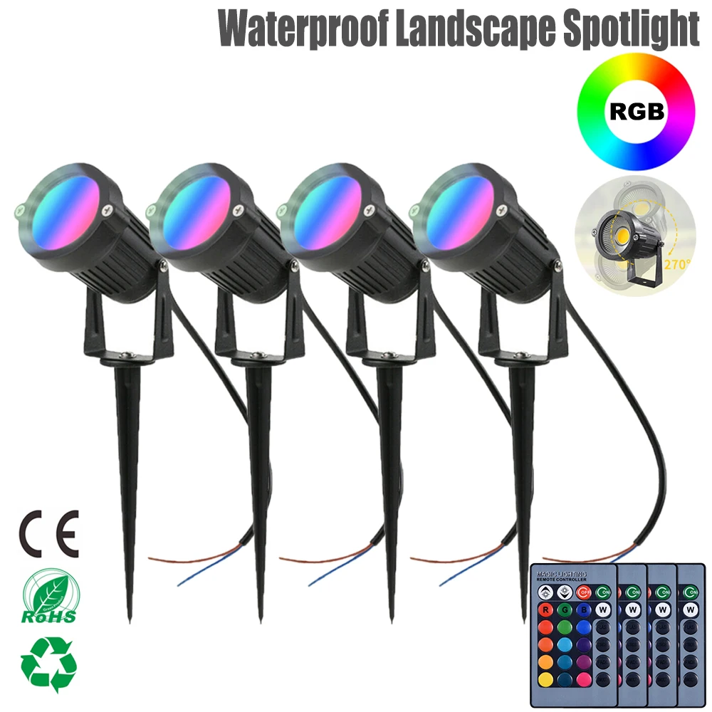 

5W LED RGB Landscape Lights AC85-265V Waterproof Spotlights Remote Control Garden Yard Path Lawn Lamps COB Pathway Light D30