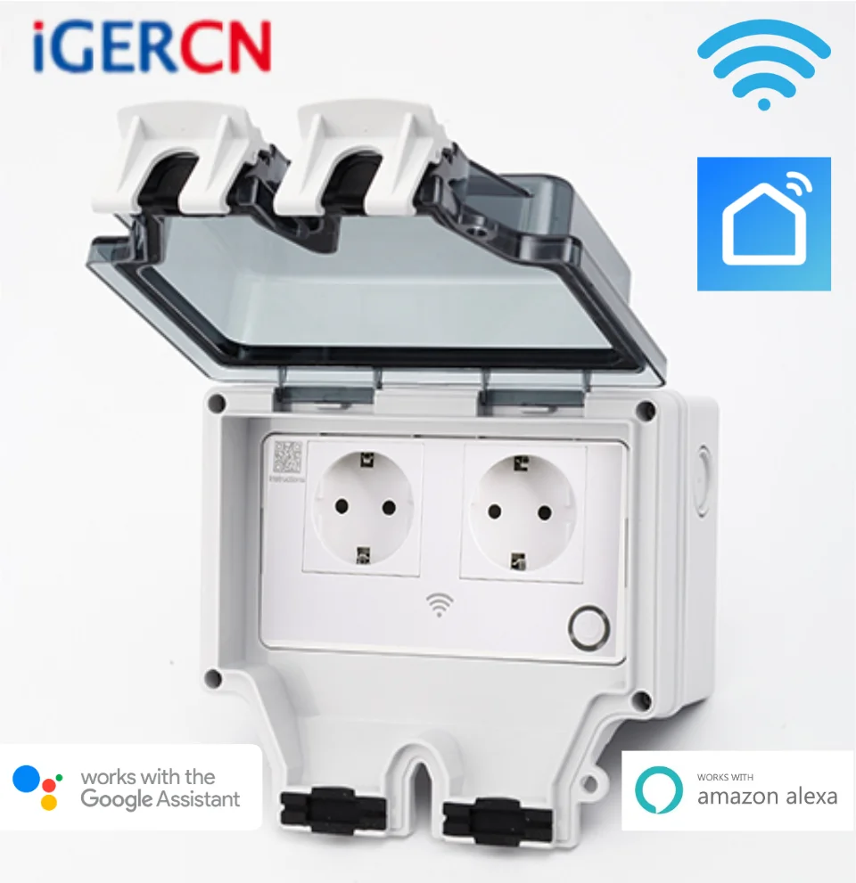 Смарт розетка iGERCN tuya с управлением через смартфон Wi Fi IP66 водонепроницаемая