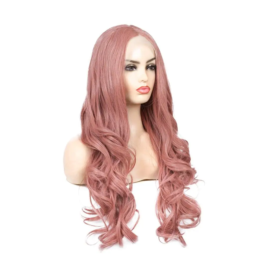 13x4 темно розовый парик на сетке спереди длинный волнистый синтетический