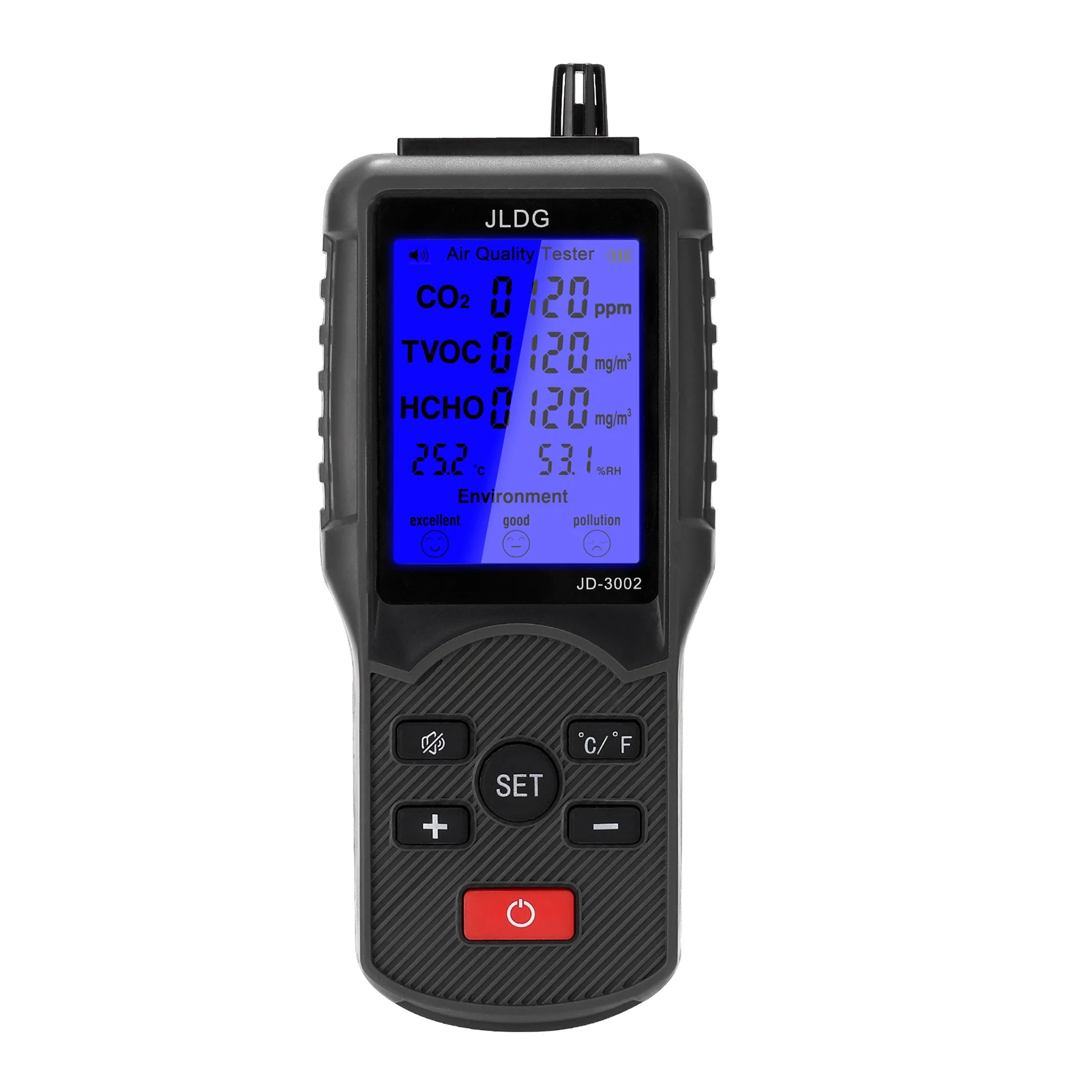 

Multifunctional Air Quality Tester CO2 TVOC Meter Temperature Humidity Measuring Device With LCD Screen