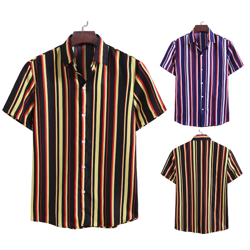 

Fashion Plus Size Men Summer Casual Gentle Button Down Vertical Striped Short Sleeve Shirt