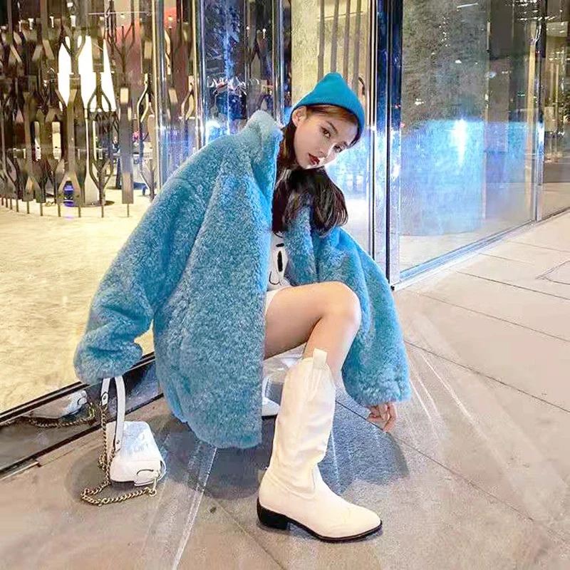 

Женская Шуба из искусственного меха, модная теплая мягкая куртка из овечьего меха на молнии, пушистая уютная Свободная верхняя одежда, осен...