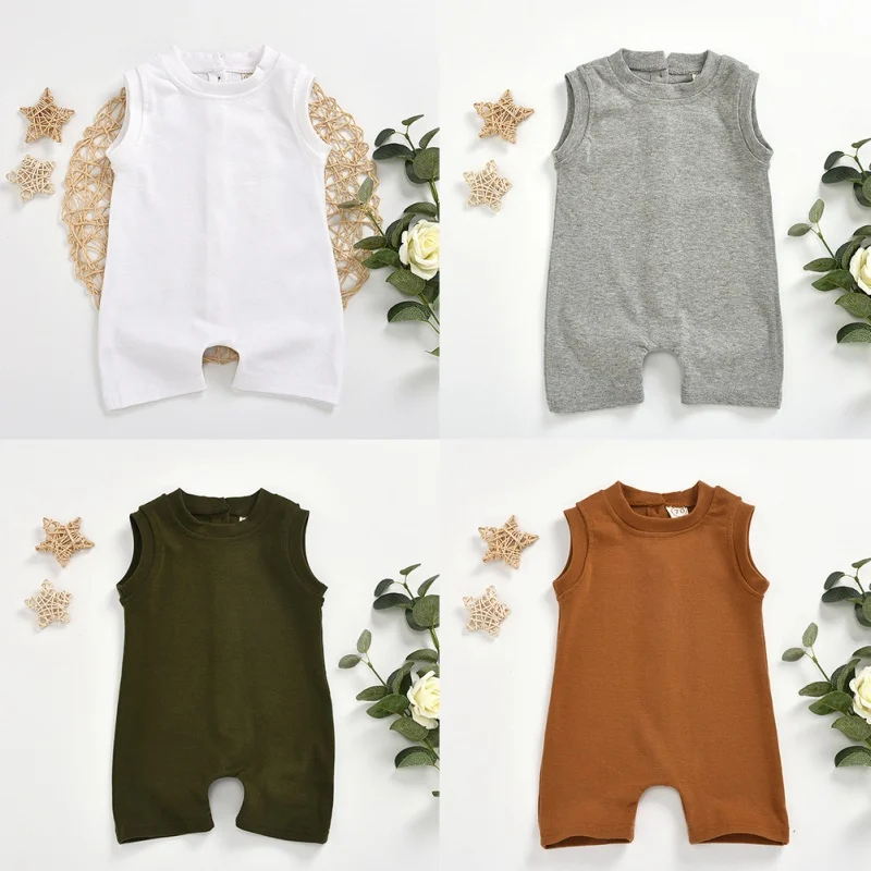 

Newborn Outfit Baby Boys Girls Bodysuit Summer Solid Print Sleeveless Romper Infant Kids Playsuit Baby Solid Rompers Boy Summer