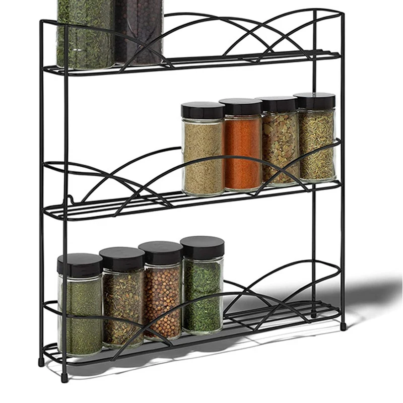 

Countertop Spice Racks Organizer Cabinets Wall Mount Seasoning Organizer 3-Tier Storage Shelf For Kitchen Cupboard Rubber Feet