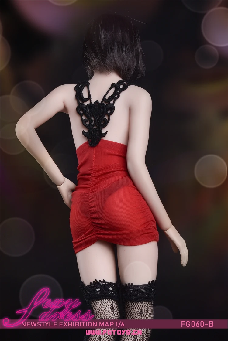 

1/6 woman doll costume model FG060 leopard pattern black red three sexy package hip skirt suit spot 12 inch movable doll