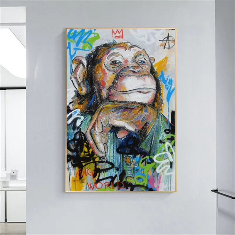 

Abstract Monkey Graffiti Art Canvas Posters And Prints Thinking Monkey Street Art Canvas Paintings on the Wall Art Pictures