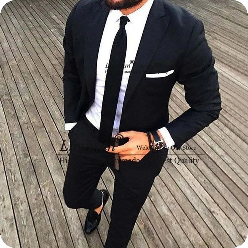 

Peaked Design Black Men Suits for Man Business Blazer Pants 2Piece Jacket Trouser Terno Masculino Slim Fit Costume Homme Mariage