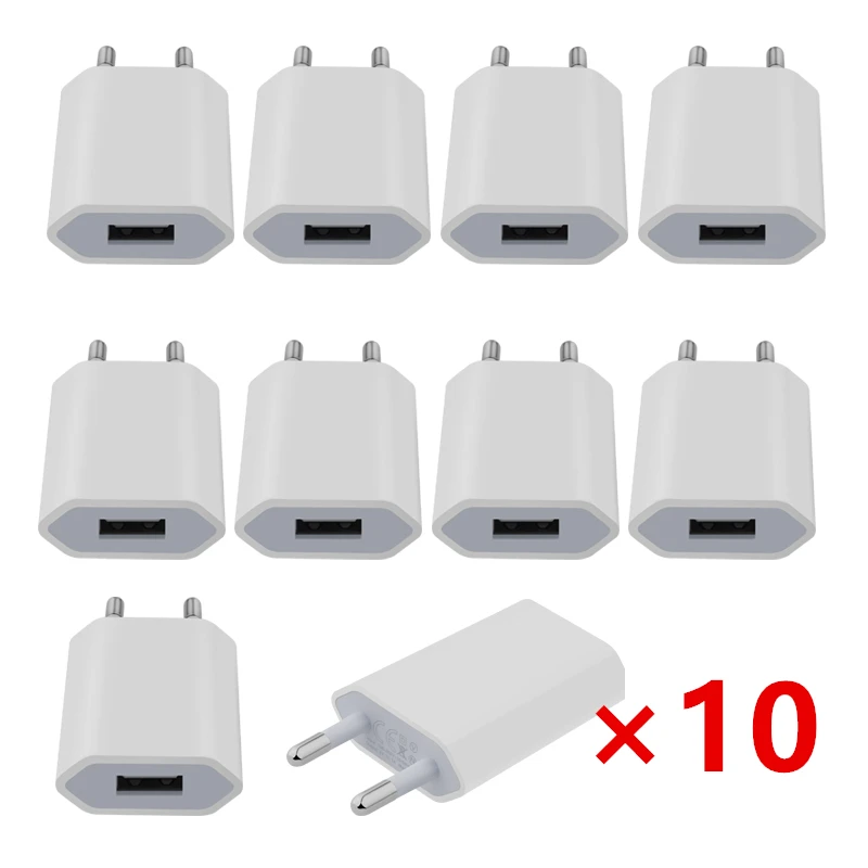 

10 шт./Лот USB настенное зарядное устройство для путешествий, адаптер питания 5 Вт 1A, европейская вилка для зарядки iPhone 8 7 6 6s Plus 5s SE 2020 XS MAX XR X 4