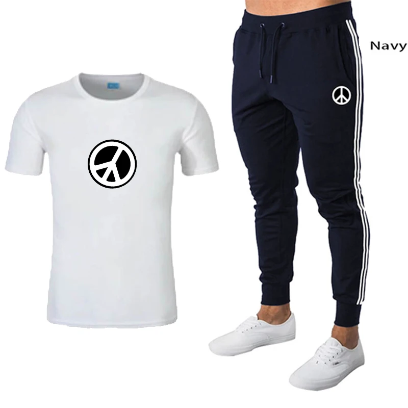 

Summer New Fashion Trend Men's Suit Personalized Printing Short-Sleeved T-Shirt + Sports Casual Trousers Suit Pencil Trousers