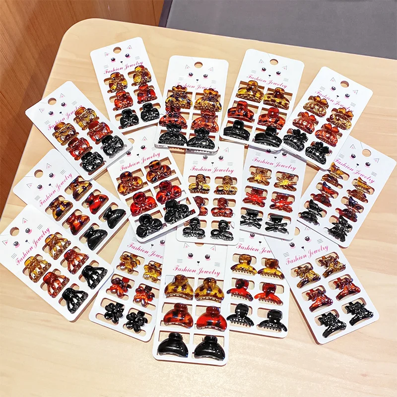 

6PSC/Set New Women Girls Vintage Elegant Leopard Small Acrylic Hair Claws Geometric Hair Clips Headband Fashion Hair Accessories