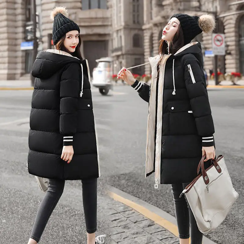 

2020 New Women Parkas Jacket Winter Thicken Warm Solid Hooded Two Big Pocket Padded Fashion Loose Outwear Long Coats W277
