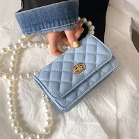 lattice square mini crossbody bag 2021 new high quality pu leather womens designer handbag pearl strap shoulder messenger bag