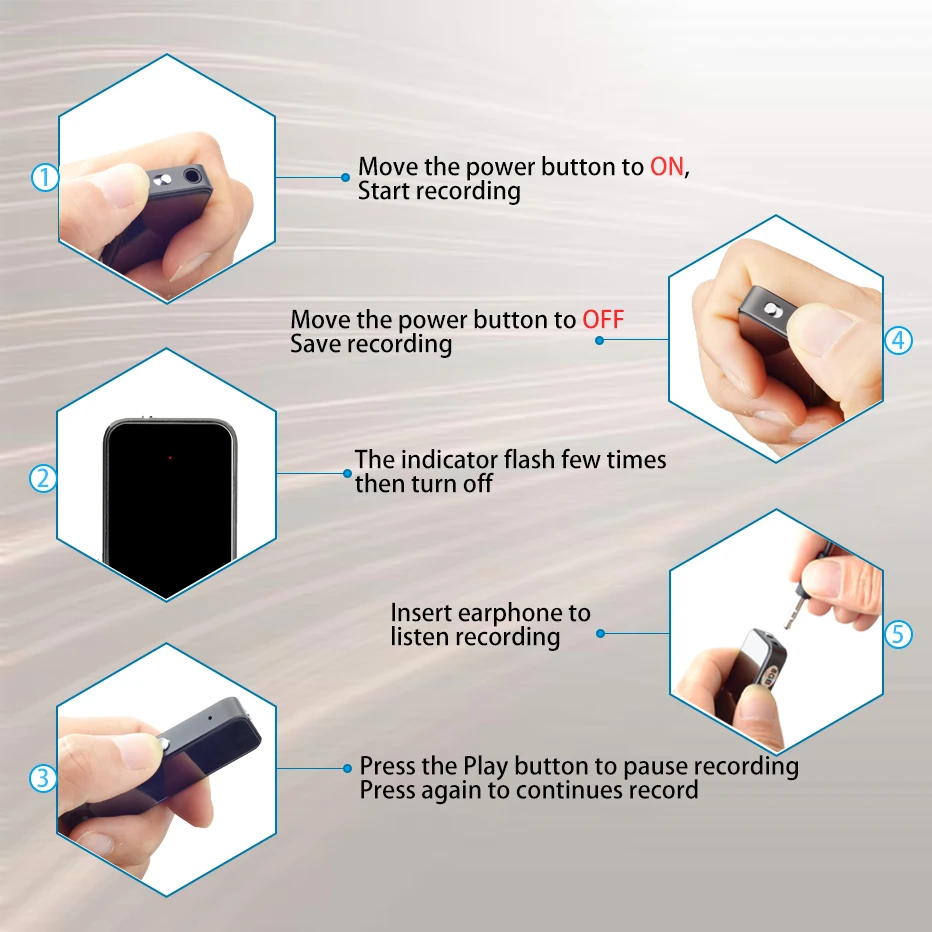 Ультратонкий металлический чехол с мини-USB-ручкой голосовой активацией 8 ГБ 16