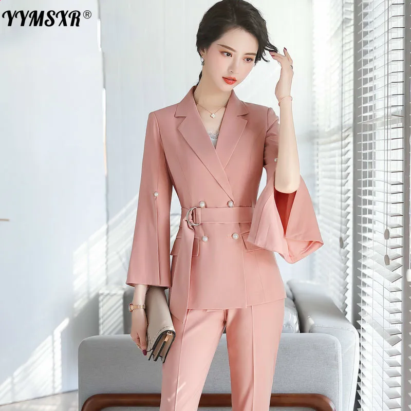 High Quality Professional Female Suit Pants Two-piece Suit 2022 New Autumn Double Breasted Ladies Blazer Slim Pants Office