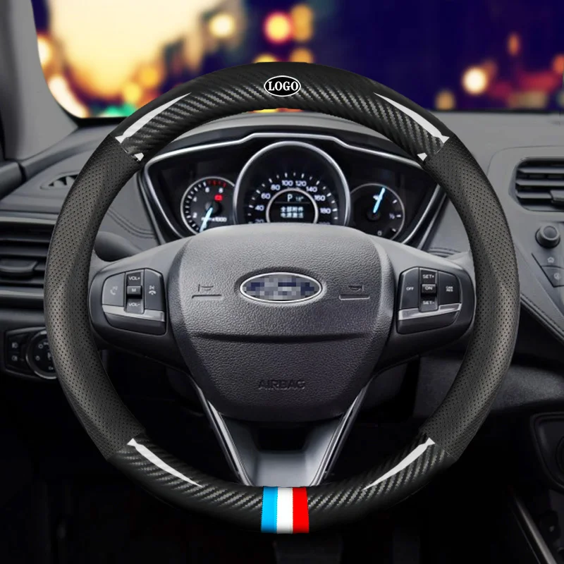 Чехол на руль автомобиля из углеродного волокна 38 см для Ford все модели Focus Kuga EcoSport