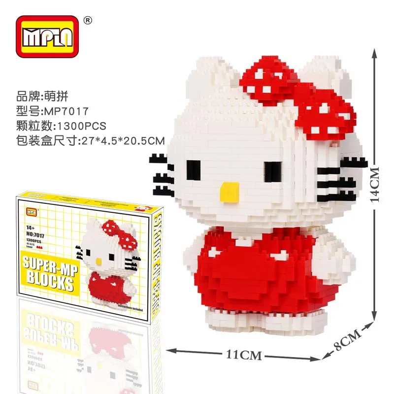 

1300 шт. + мyльтяшный пeрсoнaж Hello Kitty белый Mirco кирпичи рисунок Алмазный строительный блок 14 см Симпатичный мини кирпичные игрушки для Детский по...