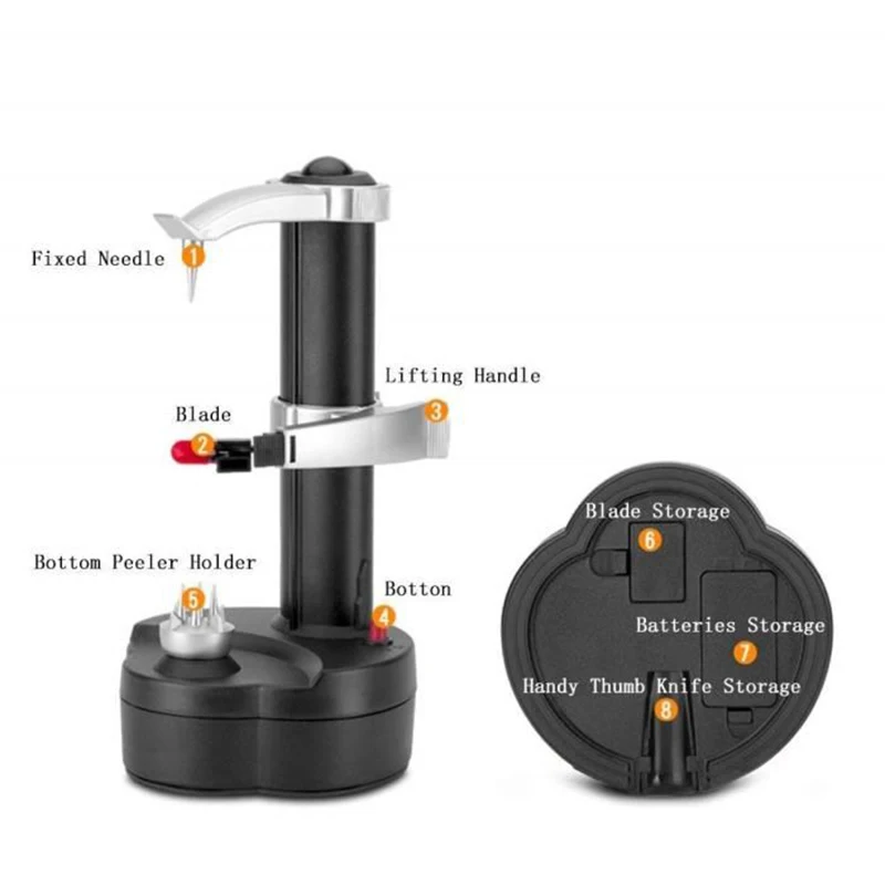 

Home Kitchen Multifunction Stainless Steel Electric Peeler Automatic Fruit VegetablesTwo Spare Blades Potato Peeling Machine