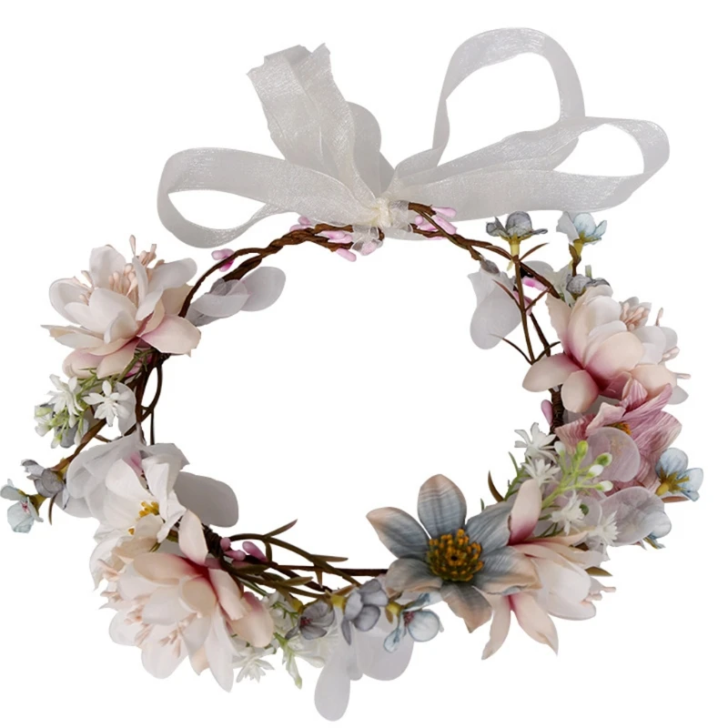 В богемном стиле с цветочным принтом Повязка для волос Венок Свадебная цветочная