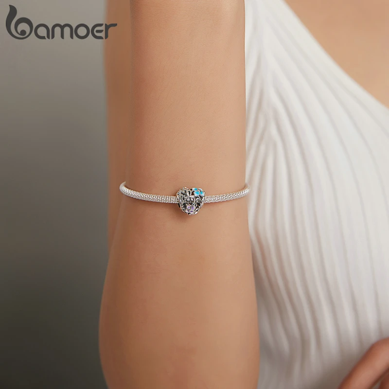 Женский браслет bamoer Серебристый из стерлингового серебра 925 пробы с цветком и