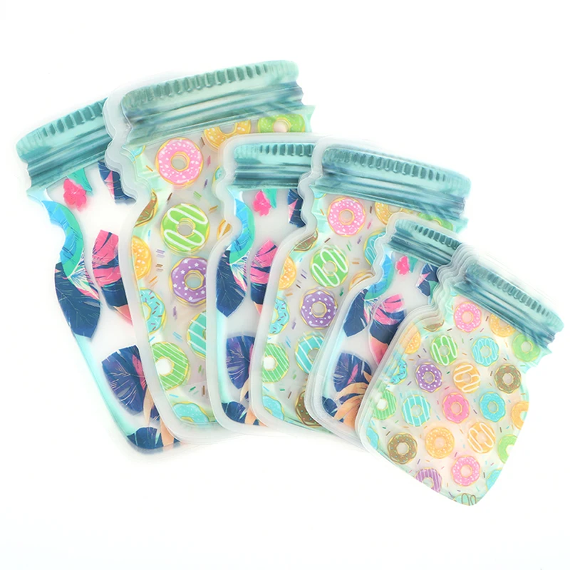 

5pcs Reusable Bag Mason Jar Bottles Nuts Cookies Zipper Seal Food Storage Bags Snacks Kitchen Freezer Organizer Portable Travel