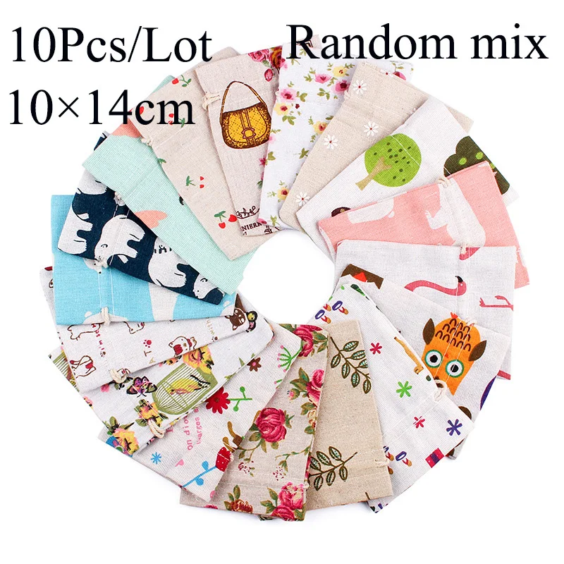 10 шт./лот 10x1 2/10x14 см сумка на шнурке из хлопка случайного смешанного дизайна