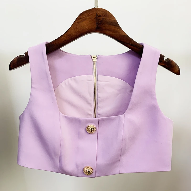 HIGH QUALITY Newest 2021 Designer Tops Women's Square Collar Lion Buttons Crop Camis