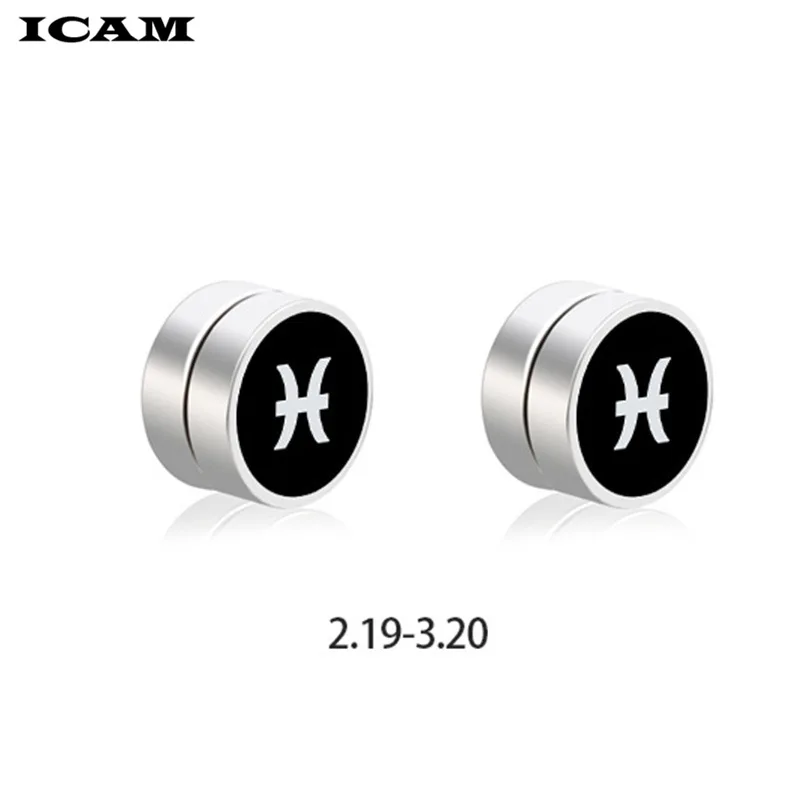 1 пара мужские магнитные серьги-гвоздики со знаками Зодиака | Украшения и