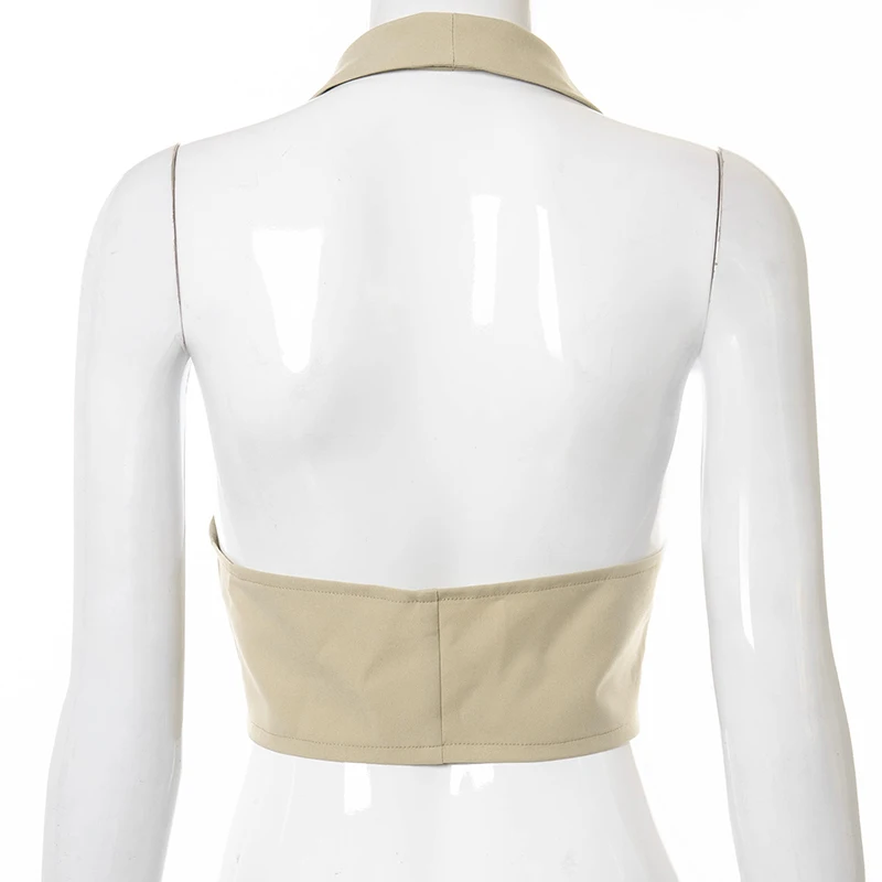 

Bomblook Office Lady Casual Tops Summer For Women's 2021 Turn-down Collar Sleeveless Backless Tops Female Streetwears