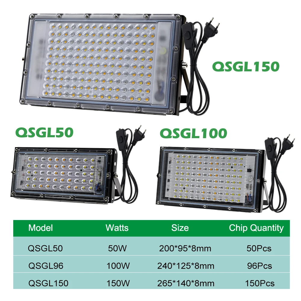 50W 100W 150W LED Grow Light With EU Plug Full Spectrum Sunlike Phyto Lamp For Indoor Greenhouse Plant Growth Lighting | Освещение
