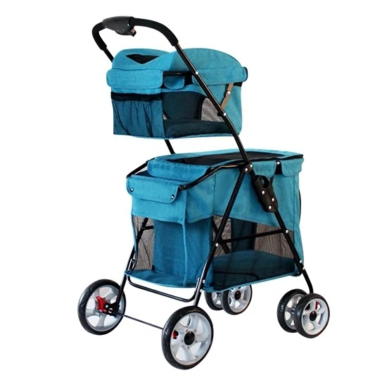 Рекламная два слоя Портативный складной собака/кошка коляски/переноска Тележка