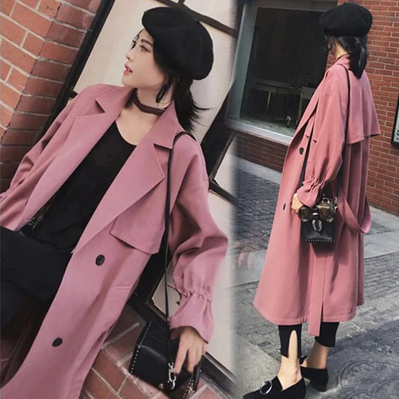 FTLZZ New Autumn Women Long Trench Coat Casual Double Breasted With Belt Khaki Outwear Fashion Windproof Coats | Женская одежда