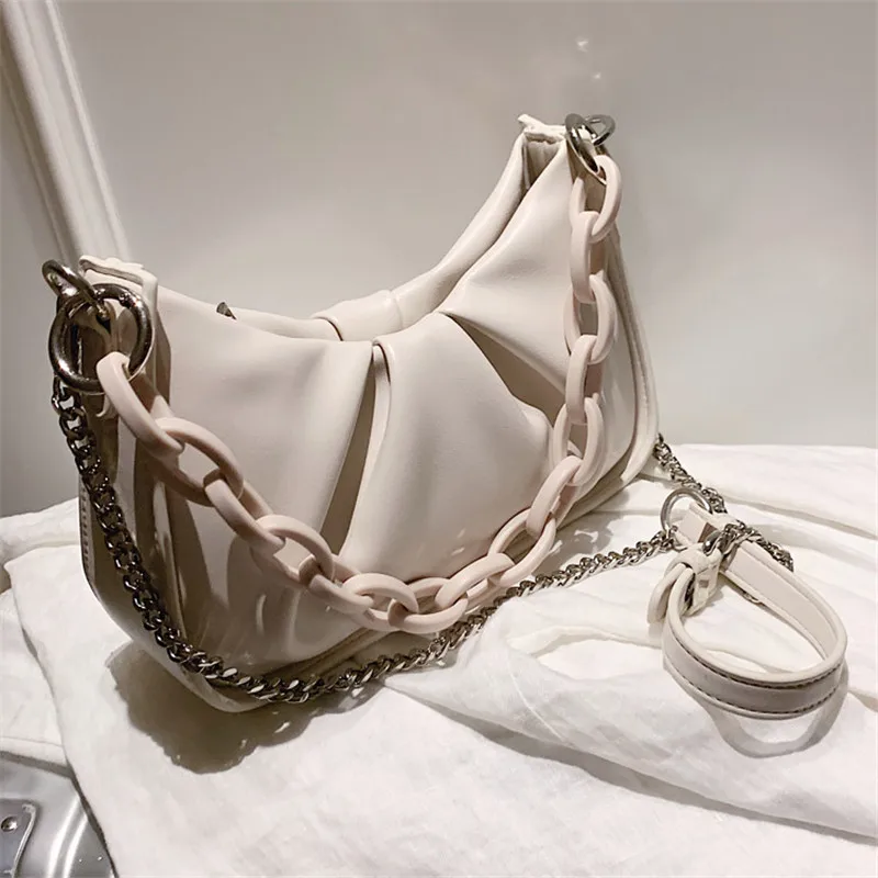 

New Summer 2020 Folds Cloud Chain PU Leather Crossbody Bags For Women Female Designer Shoulder Bag Sac A Main Femme Handbags