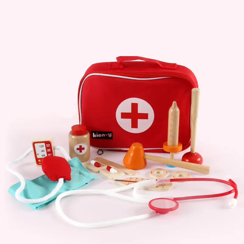 New Arrival Simulation Doctors Baby Wooden Toys For Kids Pink Strawberry Beauty and Fashion Toys Cosmetic Bag Educational Gift