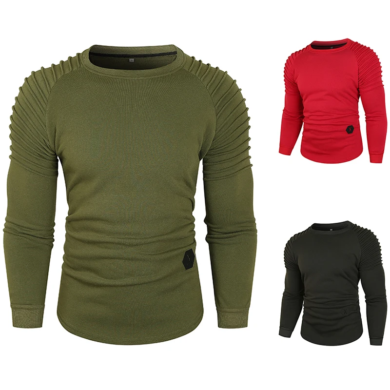 2021 Autumn Winter New Fashion Casual Men's Solid Color Round Collar Slim High Street Fleece Warm Men's Sweatshirt