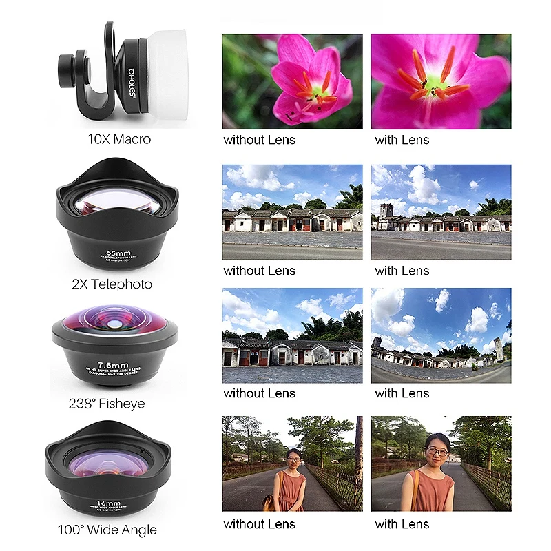 FFYY-PHOLES 4 в 1 комплект для объектива камеры сотового телефона широкоугольный